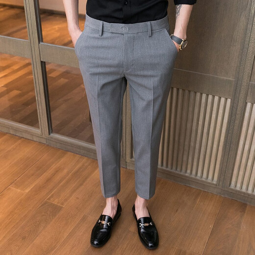 Ding Gude Summer Business Casual Hosen für Männer Neun-Punkte Slim Westkoreanische Version Herrenhosen für Männer in der Herrenhose Trendy Straight-Bein Stretchhose für mittlere Alter und junge Menschen 723 Neun-Punkte Black 29