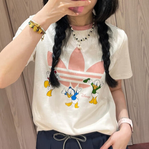 Adidas (adidas) 3-Blatt kurzärmelige T-Shirt-Frauen 2025 Herbst New Disney Joint Sportswear atmungsaktives kurzes Top JP1428/Weißrosa L L.