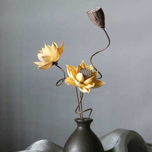 AIMAN dried lotus flower bouquet lotus lotus real flower Zen style air-dried Chinese flower arrangement living room decoration ornaments to attract wealth Combination 1 (without bottle)