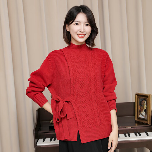 Little Bear Elf (xiaoxiongjingling) parent-child outfit family portrait autumn and winter New Year festive sweater Chinese style red mother and daughter family of three and four high-end sense burgundy dad size 3XL (recommended height 180-190cm)