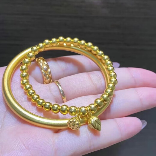 Ancient pure gold engraved 999 gold lotus lotus transfer bead bracelet strung the joy of two generations bracelet for women gold-wrapped silver gift the joy of two generations bracelet 5mm, about 0.5 grams