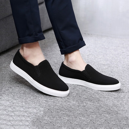 Monide Marke Leinwandschuhe Männer 2024 Frühlings- und Herbst neuer alter Peking Herrenschuhe lässige faule Schuhe Männer M9288 Schwarzer schwarzer Boden 42