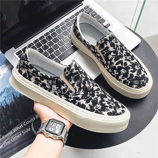 Dkcci viejos zapatos de tela Beijing zapatos de tela informal ligero y transpirable para hombres un pie pedaling zapatos casuales perezosos hombres negros 42