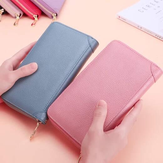Monbers Card Bag Women's Real Cowhide Multi-function Anti-Demagnetization Bank Card Bag Multi-card Position Women's Business Card Clip Driver's License Set Small Smoked Purple [20 Card Position Anti-theft Brush]
