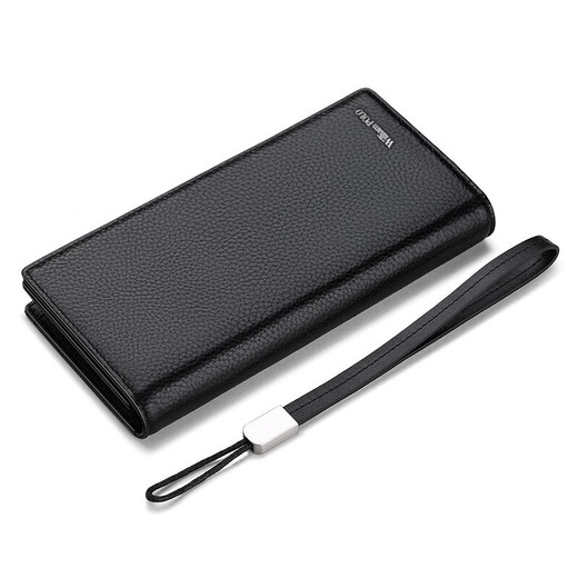 Williampolo King Paul Münzbriefbeutel Männer Langer Reißverschluss Echtes Leder Brieftasche große Kapazität Multi-Seife Mobile Handy kleine Handtasche Schwarzes Litschier Muster Englisch Standard 16 Karten inklusive Handband