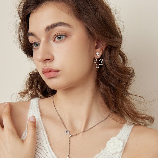 Arsis Riding the Wind and Waves co-branded Fanqi Flower Shadow Earrings Two-Wear Earrings Women's Earrings Fashion Jewelry Gifts for Girlfriends Two-Wear Flower-Shaped Zircon Earrings