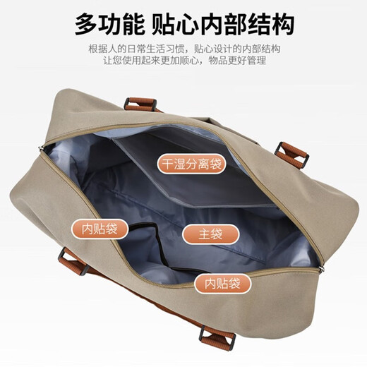 威纳登旅行包女短途行李包折叠收纳袋旅游出差手提包学生大容量健身包 卡其色大号