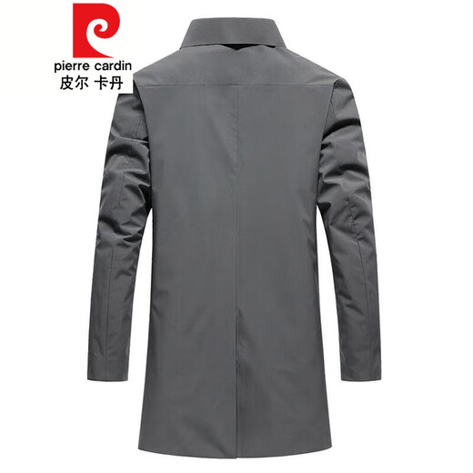 Pierre Cardin (Premium) Autumn Windbreaker Men's Mid-Length Padded Down Jacket Lapel Business Casual Middle-aged Jacket Men's Knitted Gray Autumn Thin L 175