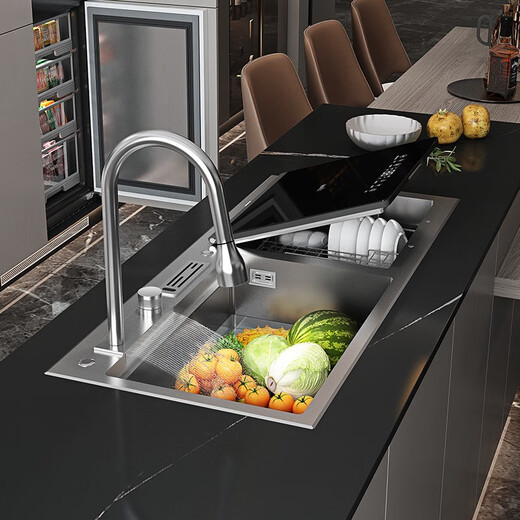 MKFR (MKFR) dishwasher sink integrated kitchen fully automatic household embedded ultrasonic washing pot fruits and vegetables dishwasher with no cleaning. Added sink Black Flying Rain Right