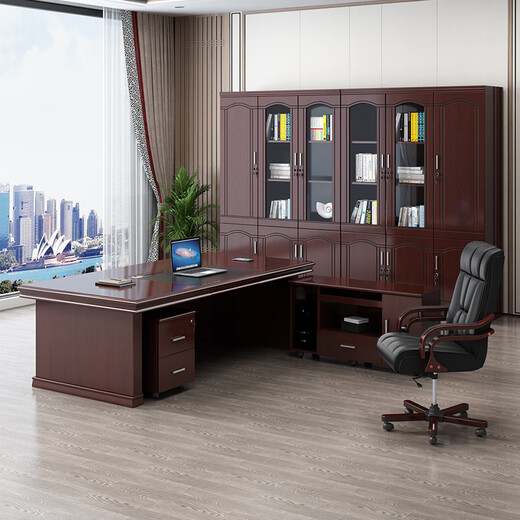 Miafei desk boss desk executive desk manager desk office desk president desk and chair combination Chinese office furniture 1.8 meters boss desk + boss chair + 4-door bookcase