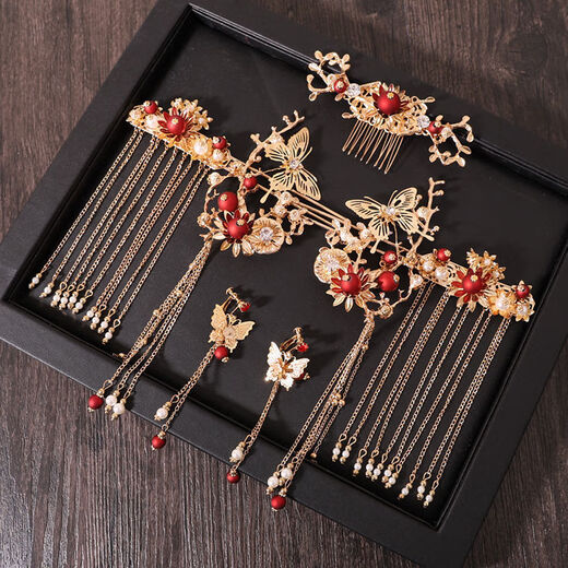 Meng Junchen bride Xiuhe tiara Chinese style step rocking phoenix crown ancient costume hair accessories wedding Xiuhe clothing dragon and phoenix gown accessories Xiuhe tiara ear hook set