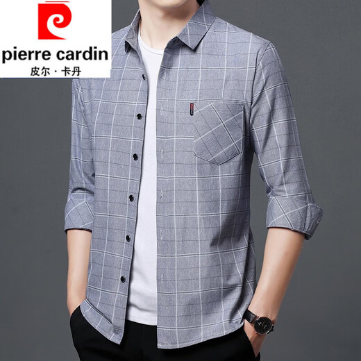 Pier Cardin Pure Cotton High Elastic Langarmed Hemd Herren Frühling und Herbst mittleren Alters und ältere Männerplaid lou lous großer Baumwollhemd 6626 Blauer Dünnstil 175/XL empfohlen 135-145jin [Jin gleich 0,5 kg]