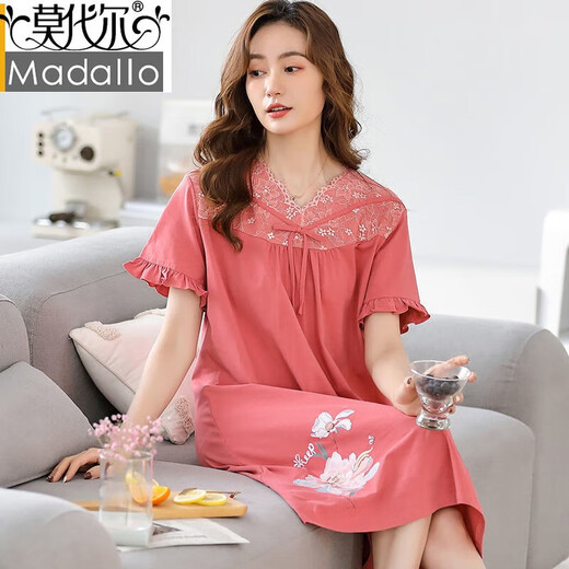 Modal High-End-Nachthemd für Frauen im Frühjahr und Herbst Sommer reines Baumwoll kurzärmelige schwangere Frauen losen dünnen langen Rock mittleren Alters im mittleren Alter großer Pyjamas T9901_nightgown M (80-100jin [Jin gleich 0,5 kg]))