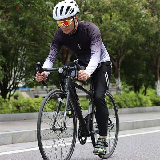 
WOSAWE road bike riding suit men's long sleeves spring and summer quick-drying breathable bicycle suit silicone pad riding trousers simple change-black and white top simple style M (suitable for 60-70 Jin [Jin equals 0.5 kg])
