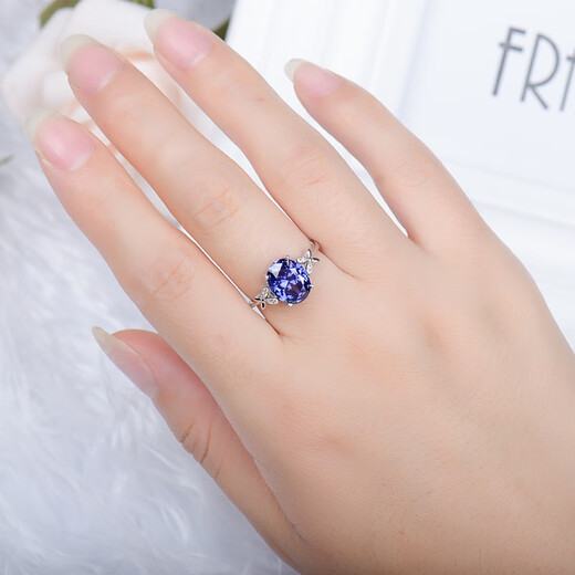 Shanguan S925 silver sapphire ring women's tanzanite sapphire ring live women's ring gemstone jewelry jewelry ring 92