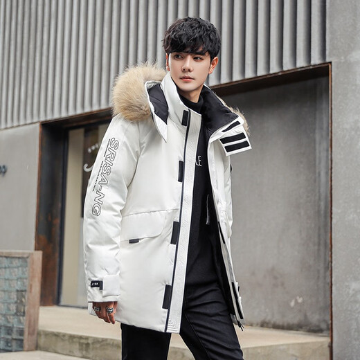 
Yalu new winter down jacket for men's winter mid-length duck down thickened fur collar business hooded new jacket trendy NR black YU807V12190 M 170