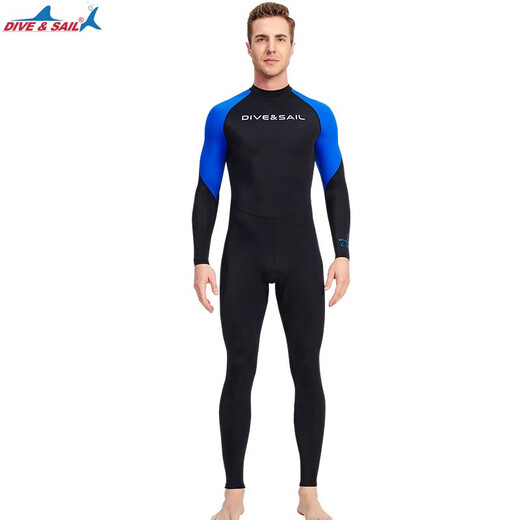 DIVE&SAIL new wetsuit men's one-piece long-sleeved full body sun protection quick-drying waterproof female swimsuit surfing and snorkeling swimsuit black M