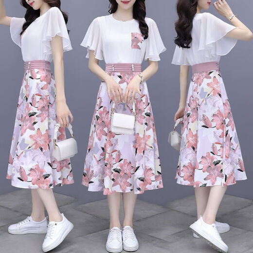 Yoekbird Vestido de gasa dulce francesa para mujeres en verano 2025 Nuevo temperamento Falda floral que abraza el set de dos piezas 9767# Blue Original Spot Set s