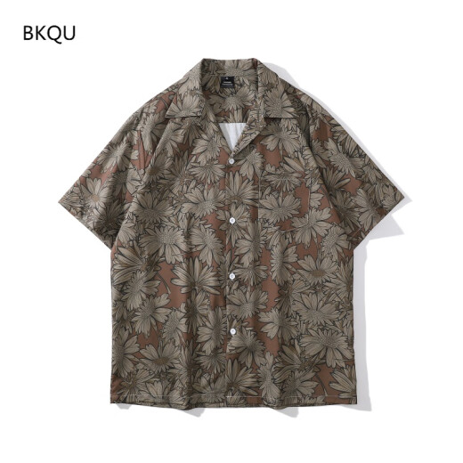 BKQU2023港风vintage花短袖衬衫男情侣夏季复古潮牌古巴领夏威夷宽松 x693 L