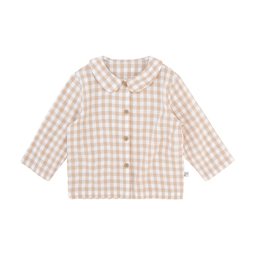 YOUGE Infant Classic Lapel Plaid Shirt New Spring Style Baby Cute British Style Long Sleeve Fashion Khaki 90 cm