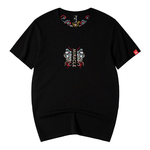 Denon Supreme kurzärmelige T-Shirt für Männer und Frauen Modemarke von chinesischem trendy Lotusfisch bestickt mit reinem Baumwoll loser kurzärmeliges Paar T-Shirt 681 Black XL Code (Empfohlen 136-155 Jin [Jin gleich 0,5 kg]))