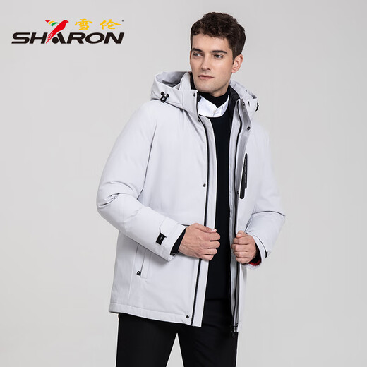 雪伦鹅绒羽绒服男中长款秋冬可脱卸内胆商务休闲 12610 珍珠灰 M