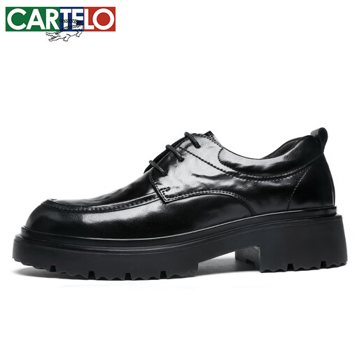 CARTELO British Men's Leather Shoes Thick Sole Increased Business Casual Shoes Low-top Round Toe Breathable Cowhide Shoes Men's 9960 Black 38