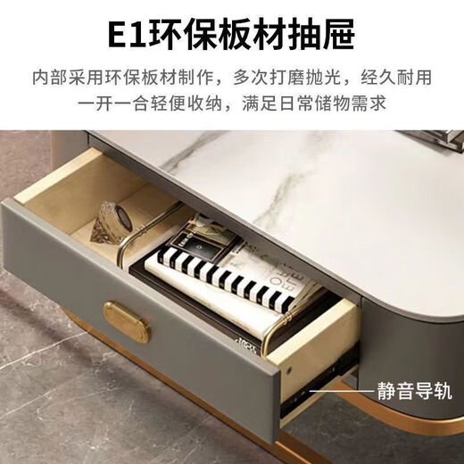 
Spring pastoral Internet celebrity rock slab tea table table living room household Nordic light luxury modern square combination glass small apartment simple tea 70 gray glass + 60 white rock slab (black rack gray pump [delivery to home]
