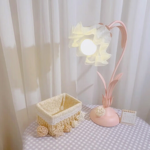 品居卧室床头灯ins法式田园风网红花朵台灯温馨浪漫少女复古房间灯具 BTYL6622-1三色粉