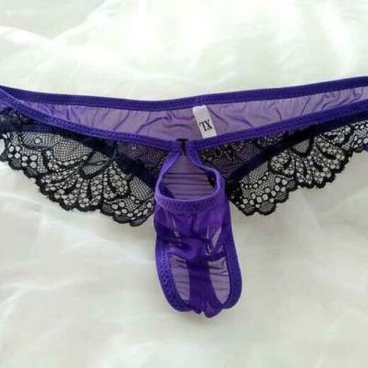 Long Night Men's Underwear Sexy Thong Fully Transparent Revealing Hair Showing Boys Temptation Husband Men Black Openings on Front and Back M Skinny Guy