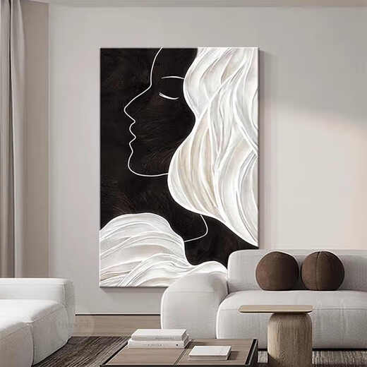 奥瀚黑白玄关装饰画大幅人物艺术线条走廊过道客厅挂画高级感抽象壁画 JD15847 40*60cm 晶瓷铝合金黑框
