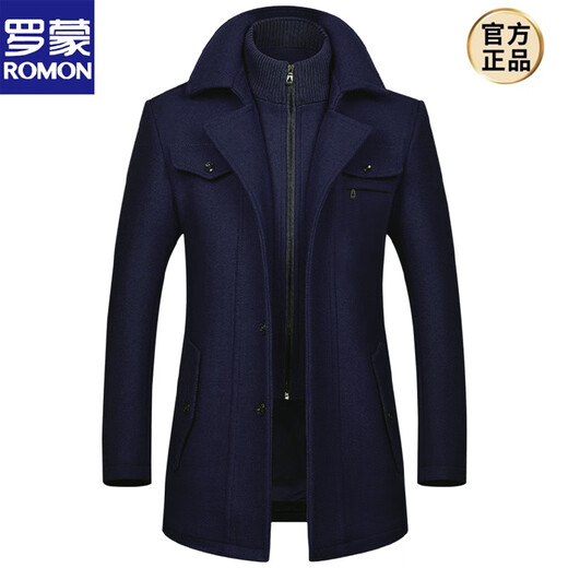 ROMON brand high-end men's mid-length Korean style wool windbreaker 2021 new men's woolen coat autumn and winter middle-aged cashmere coat new product YXHL-255177-navy blue (horizontal zipper) 3XL 190