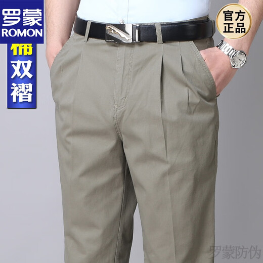 Pantalon décontracté pour hommes coton pur coton pur pour le printemps et l'été mince entrejambe en profondeur hauteur pantalon papa pantalon d'âge moyen et âgé du printemps et d'été gris clair 6626-5 style mince 36