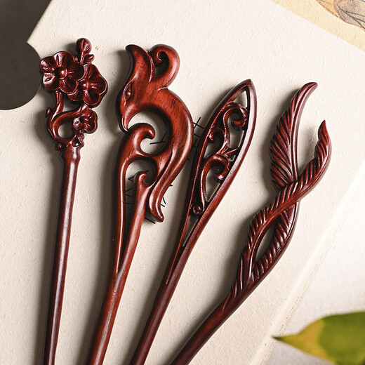 Mengyi ancient style long hairpin extended red sandalwood hairpin advanced Hanfu modern wooden hairpin dark plum