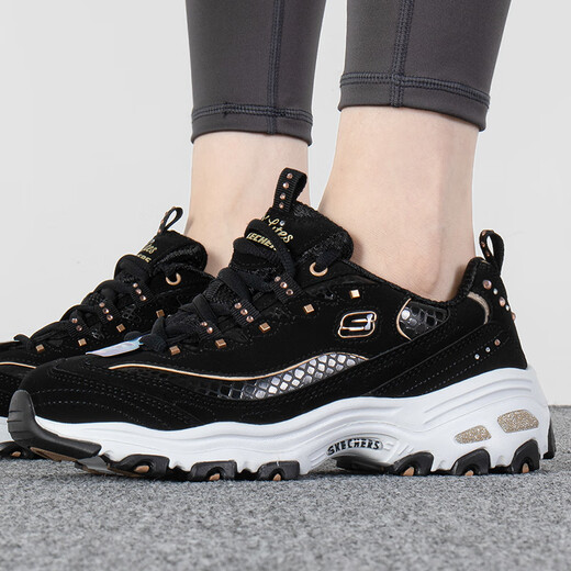 Женская обувь Skechers, новые осенние туфли Panda Panda, модные, модные высотные кроссовки с толстыми толстыми гостями, повседневные туфли с низкой вершиной 11979-Bkgd 35