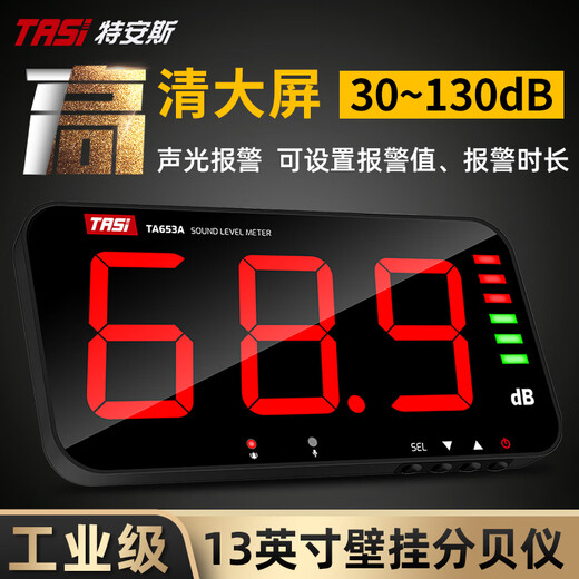 特安斯 大屏幕噪音测试仪 壁挂式分贝仪 高精度环境噪声检测仪报警器 TA653A【大屏13英寸+声光报警】