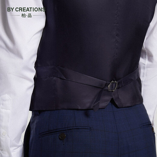 By Creations 100% Merino Pure Wool Plaid Vest Men's Business Slim Gentleman Suit with Vest, Navy Plaid 52