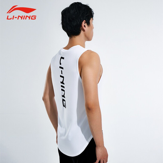 李宁（LI-NING） 运动背心速干无袖t恤男宽松健身跑步训练篮足球分组对抗拓展背心 白色 2XL （185）