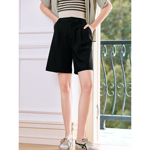 Betu women's new summer casual pants high waist wide leg loose versatile trousers casual pants 2407T76 black M