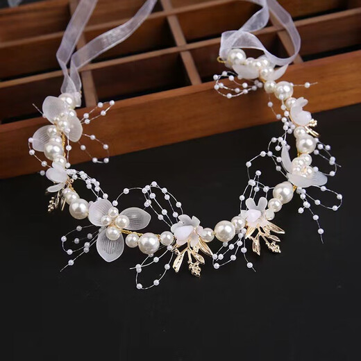 St. Xian children's garland headband headband pearl crown girl princess ancient style headdress performance flower girl accessories headband forest style one white garland
