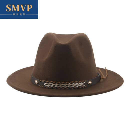 SMVP Tibetan top hat cowboy hat felt hat western cowboy woolen Tibetan hat ethnic style Xinjiang Tibet travel hat brown M (56-58cm)