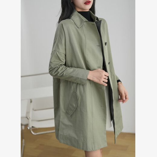 Touchmiss Island country high-end workplace women's clothing spring and autumn new loose high-waisted jacket windbreaker women's mid-length military green (pre-sale) S