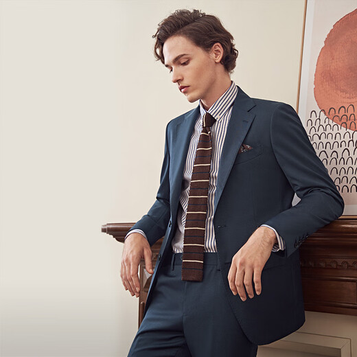 Guillaume wool suit men's suit dark blue business professional formal wear wedding groom wedding high-end suit suit dark blue top + pants + vest 50