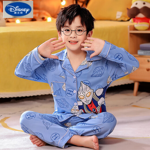 
Disney children's pajamas boys spring and autumn long sleeves pure cotton thin little boy cartoon Spider-Man dinosaur home suit Lapel G1047# Ultraman Feitian 10 size [suggested height 105-115cm]