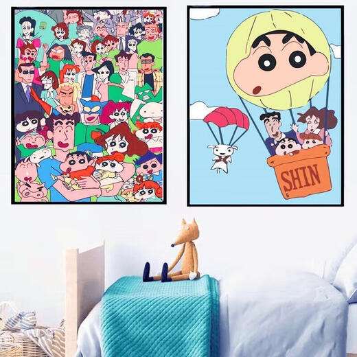 工匠时光数学油画diy蜡笔小新填充涂色画卡通填色动漫画儿童涂鸦装饰画059 692星空之城 50*65厚内框+黑/白外框
