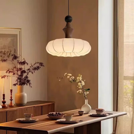 Tiffania Retro Französisch Schlafzimmer Stoff Kronleuchter Muster Chinesische Restaurantbar Tainanyang Solid Holz romantische Zimmer Hauptlampe AY9898-40 cm Drei-Farben-LED (Walnussfarbe)