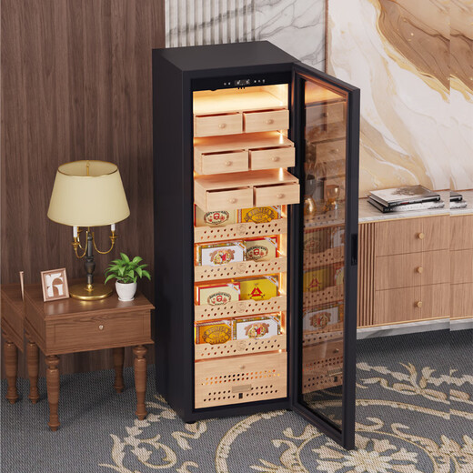 Baikelen Cigar Cabinet Constant Temperature and Humidity Spanish Cedar Wood Cigar Humidifier Household Compressor Air Cooler Precise Control Temperature and Humidity Independent Embedded WIFI Ammonia Removal Fingerprint Lock 1.8m丨Flagship Edition Cedar Wood Liner Full Basket丨420L Thin Section