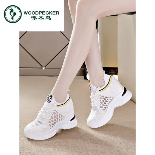 Woodpecker Inner Haut-améliorant les chaussures de sport décontractées pour les femmes en été 2025 Nouvelles chaussures décontractées polyvalentes Mesh épaisse semelle respirante chaussures blanches noires printemps et automne 702-1 39