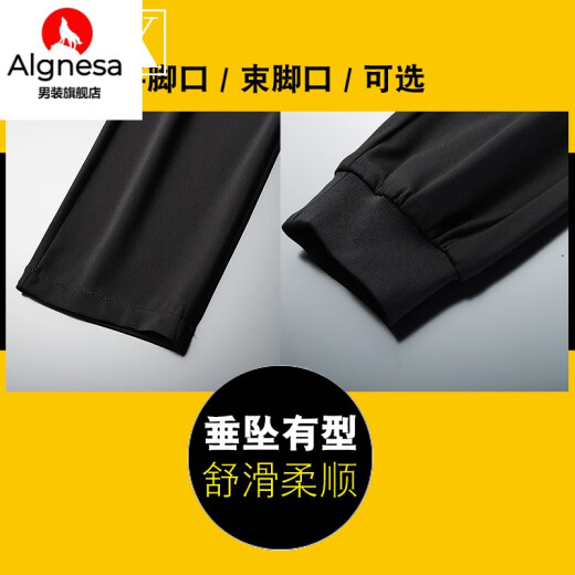 AIGNESA潮牌休闲裤男士夏季薄款2024新款宽松直筒大码运动裤子男款春秋季 黑色夏季薄款PASF9719-1平脚 L