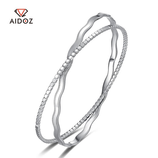 Aido diamond platinum bracelet for women, fashionable pt950 platinum double layer stacked wave bracelet, weight 17.10g, inner diameter 54mm